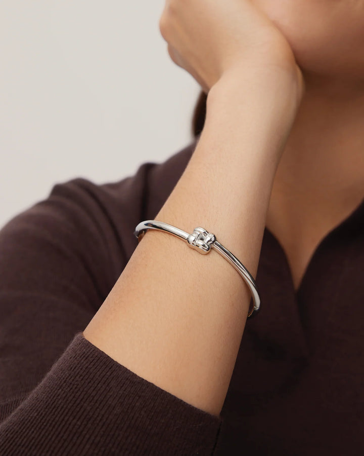 Slim Woven Square Bangle - Silver