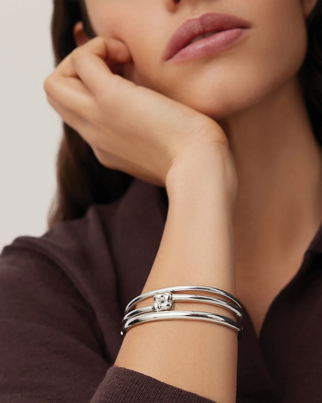 Slim Woven Square Bangle - Silver
