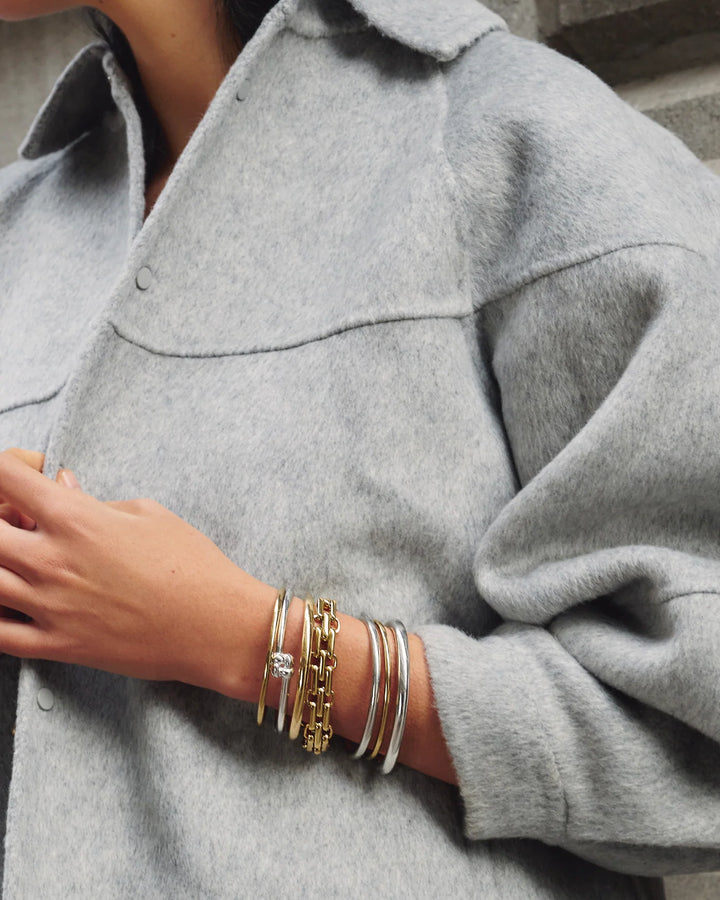 Slim Woven Square Bangle - Silver