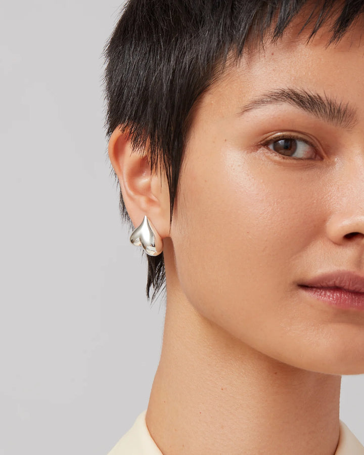 Art Heart Puff Earrings - Silver