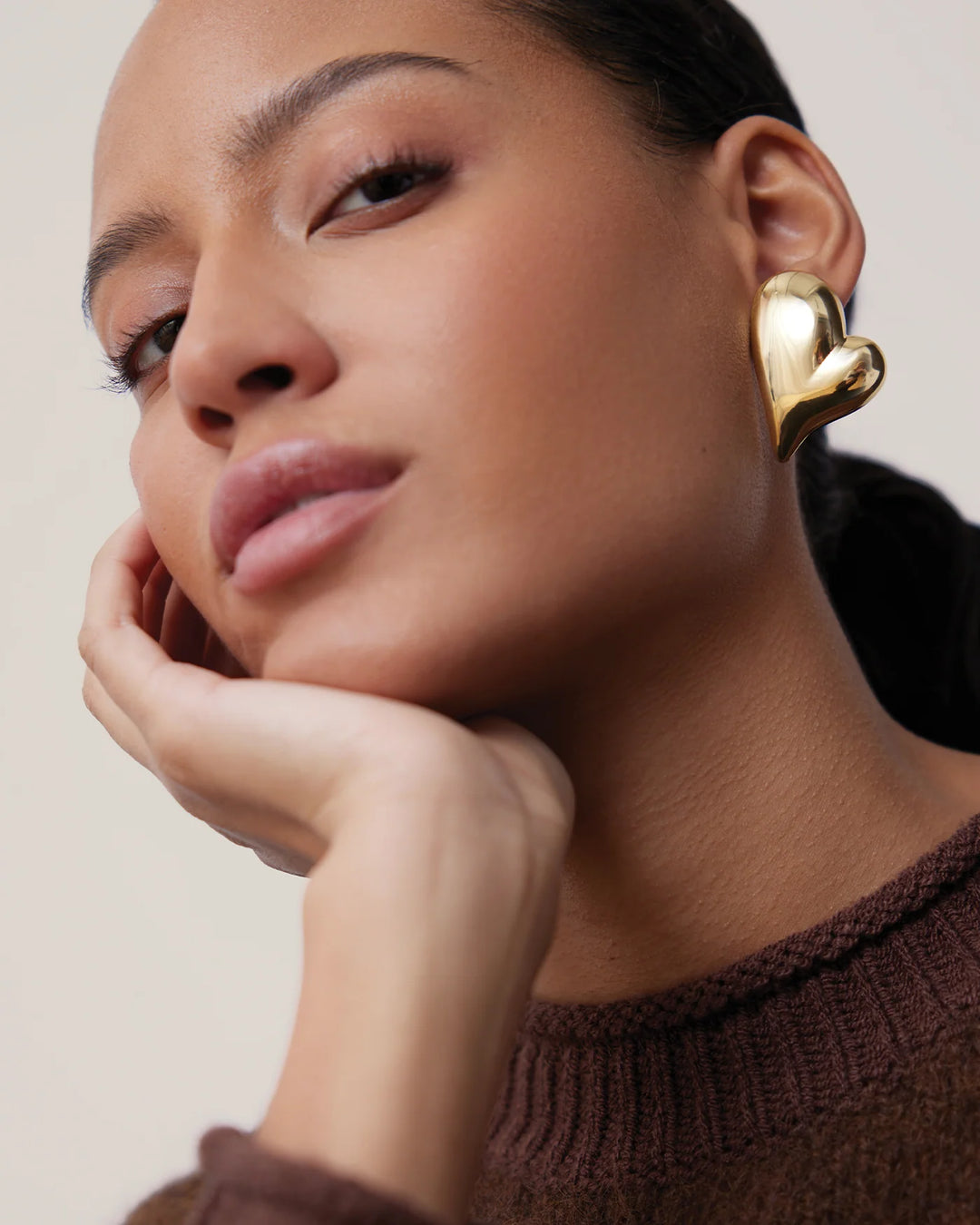 Mega Art Heart Button Earrings - Gold