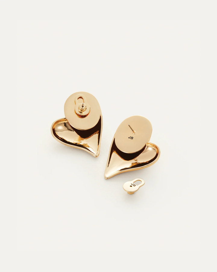 Mega Art Heart Button Earrings - Gold