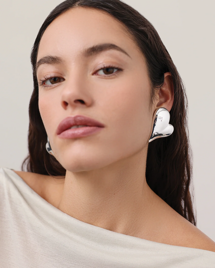 Mega Art Heart Button Earrings - Silver