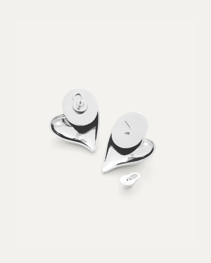 Mega Art Heart Button Earrings - Silver
