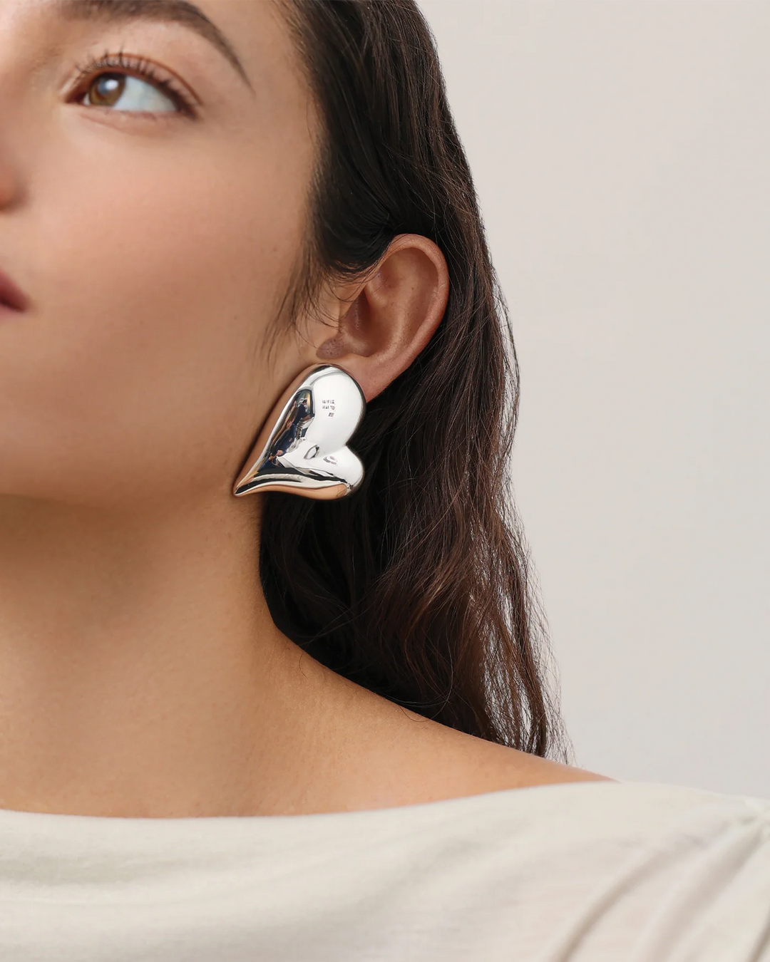 Mega Art Heart Button Earrings - Silver