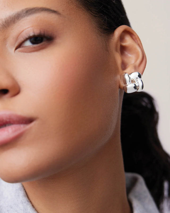 Small Woven Square Earrings - Silver
