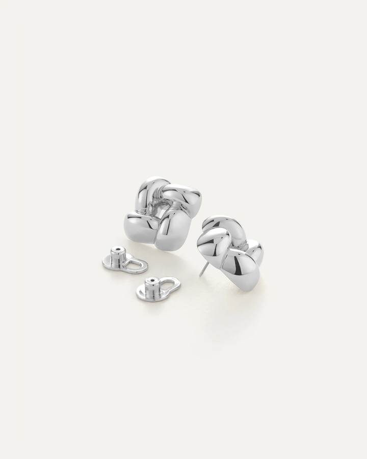 Small Woven Square Earrings - Silver