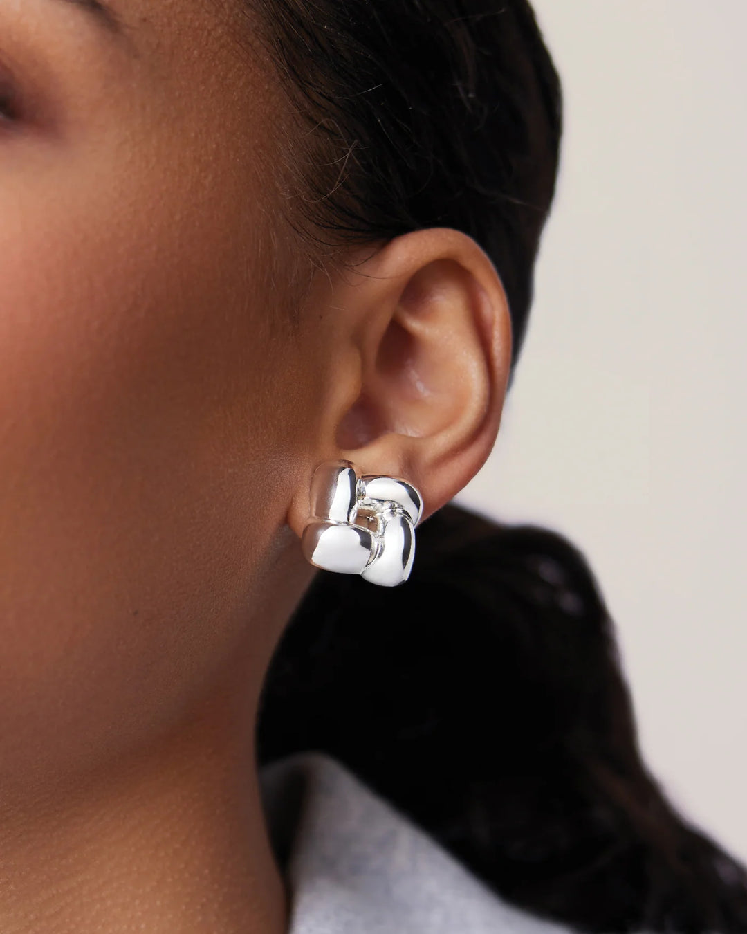Small Woven Square Earrings - Silver