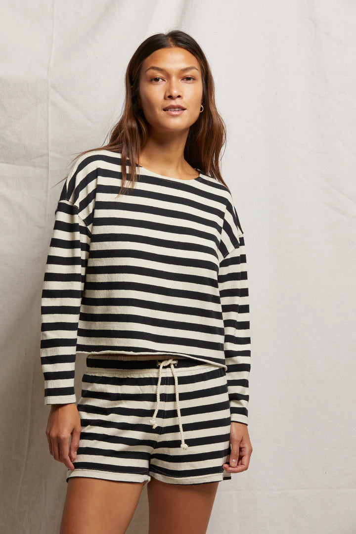 Jesse Recycled Cotton Drawstring Short - Navy/Natural Stripe