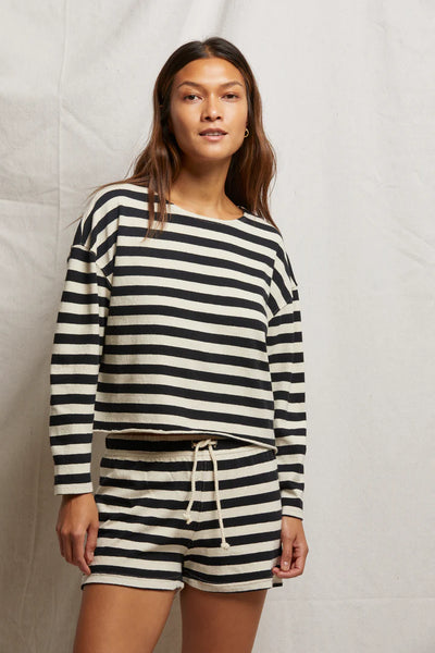 Jesse Recycled Cotton Drawstring Short - Navy/Natural Stripe