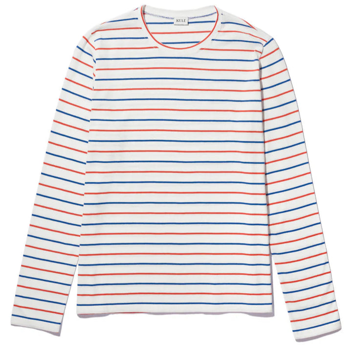 The Modern Long - White/Blue/Poppy Pinstripe