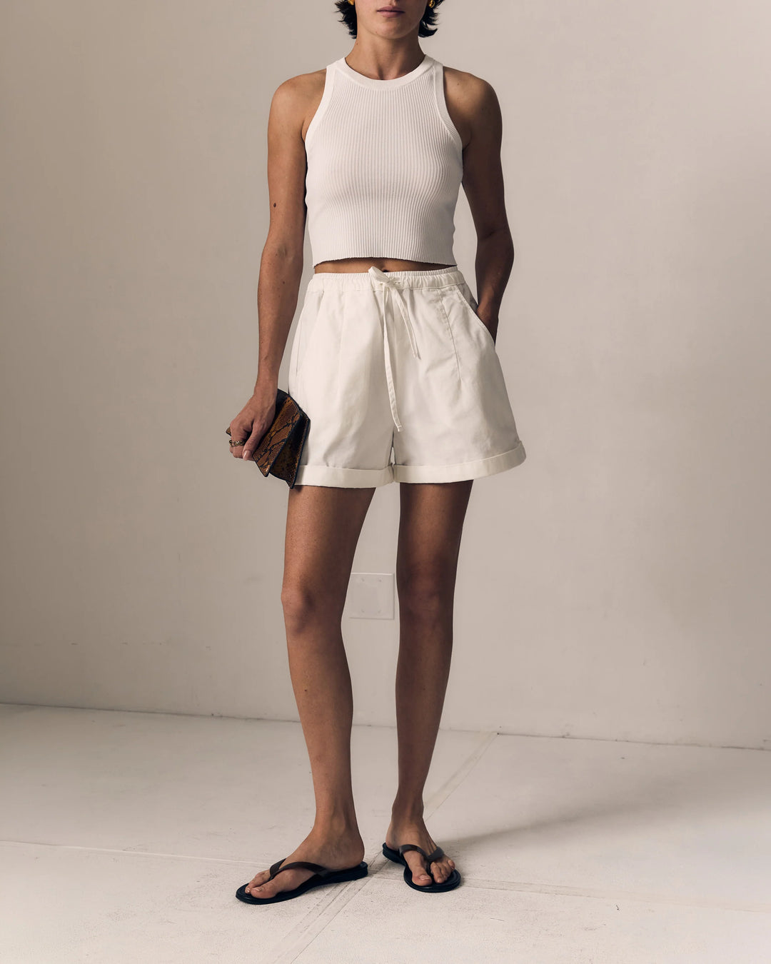 Mara Sateen Drawstring Short - Soft White