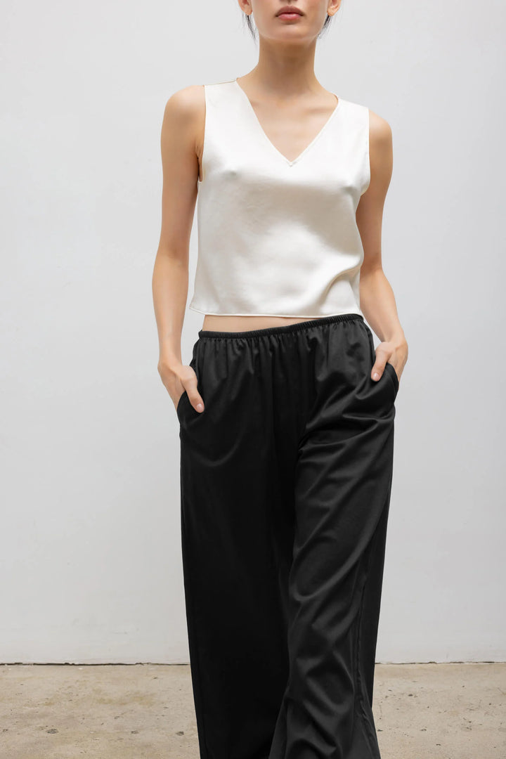 Barb V Neck Shell - Creme