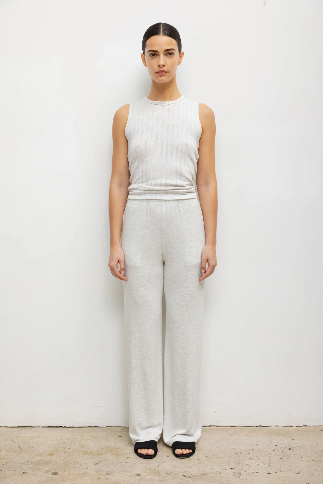 Pointelle Sleeveless Crew - Cloud Melange