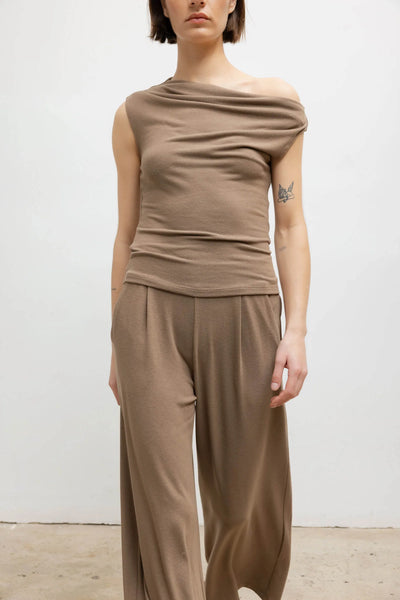 Lauren Crop Pleated Pocket Pant - Walnut