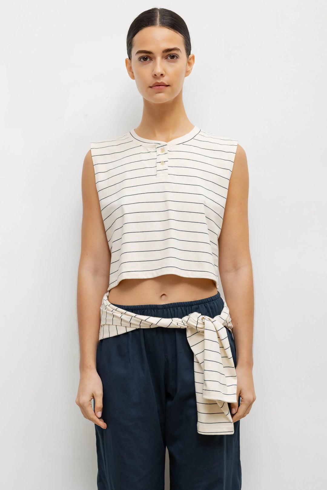 Margo Stripe Sleeveless Henley - Natural/Midnight Stripe