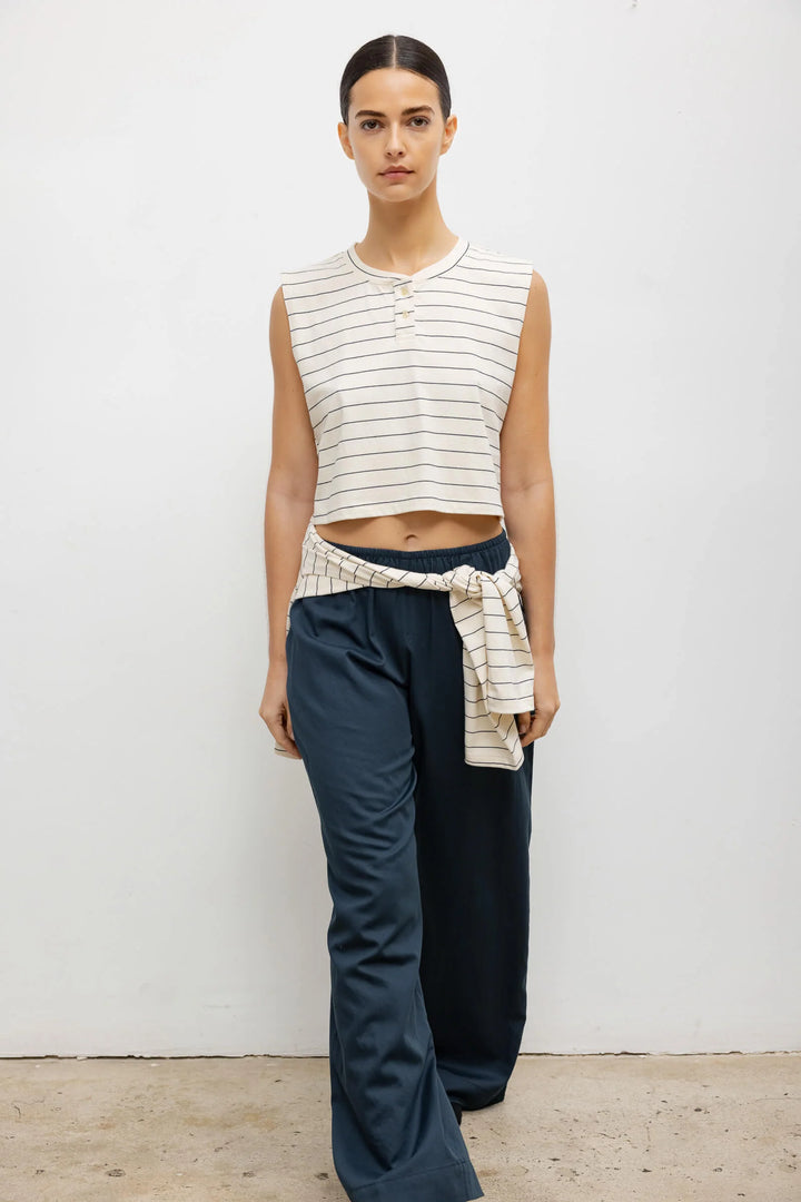 Margo Stripe Sleeveless Henley - Natural/Midnight Stripe