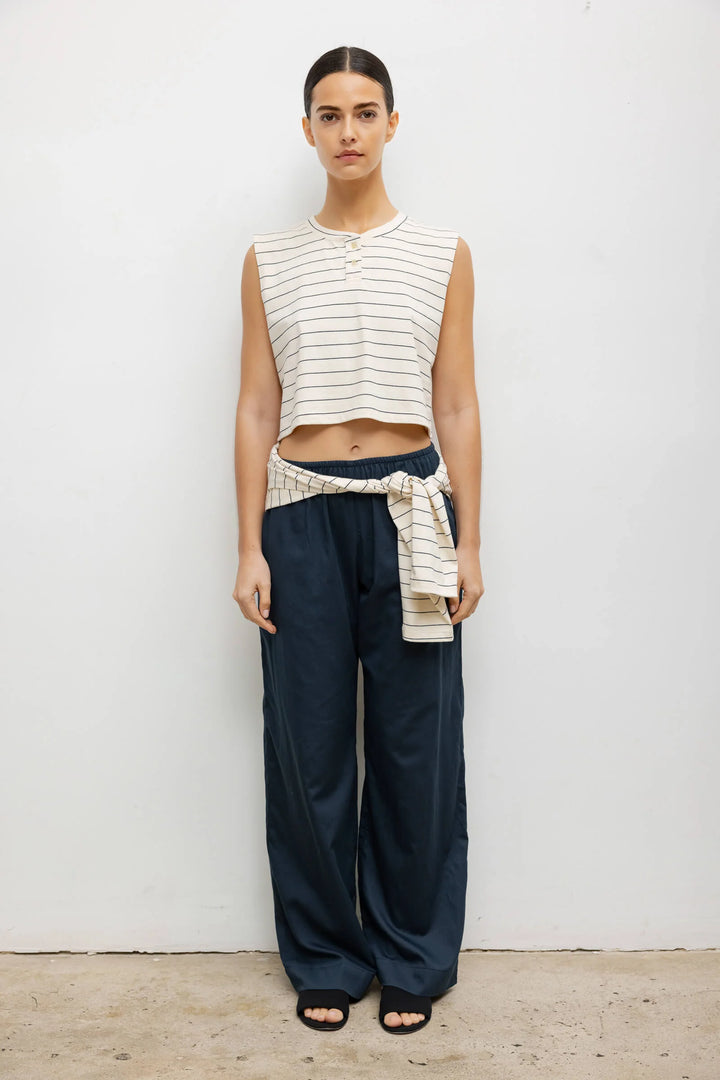 Margo Stripe Sleeveless Henley - Natural/Midnight Stripe