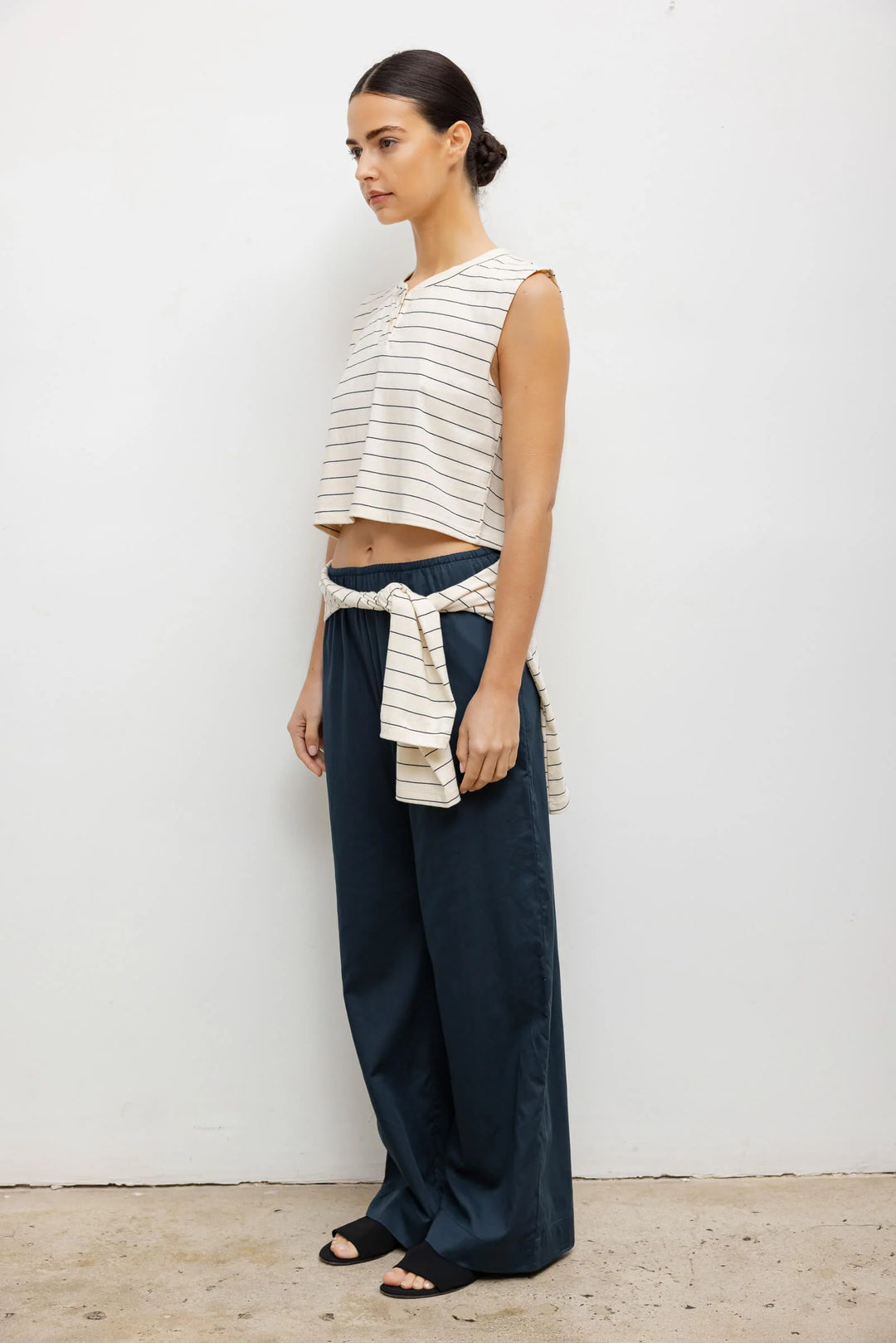Margo Stripe Sleeveless Henley - Natural/Midnight Stripe