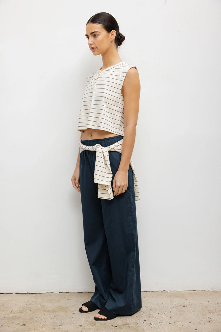 Margo Stripe Sleeveless Henley - Natural/Midnight Stripe