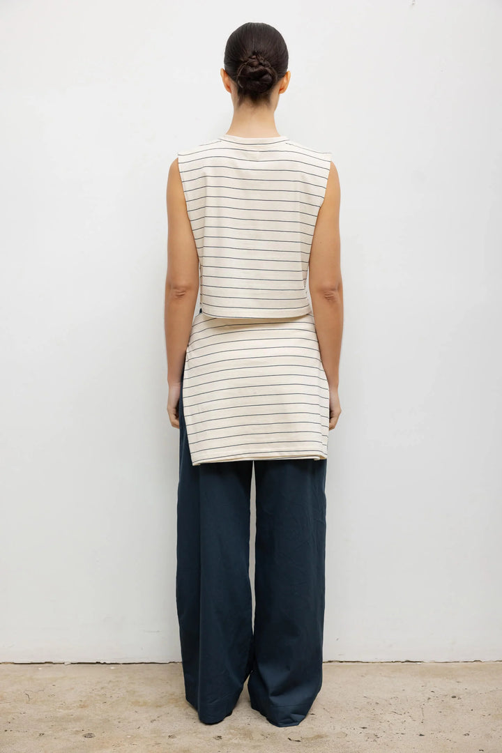 Margo Stripe Sleeveless Henley - Natural/Midnight Stripe