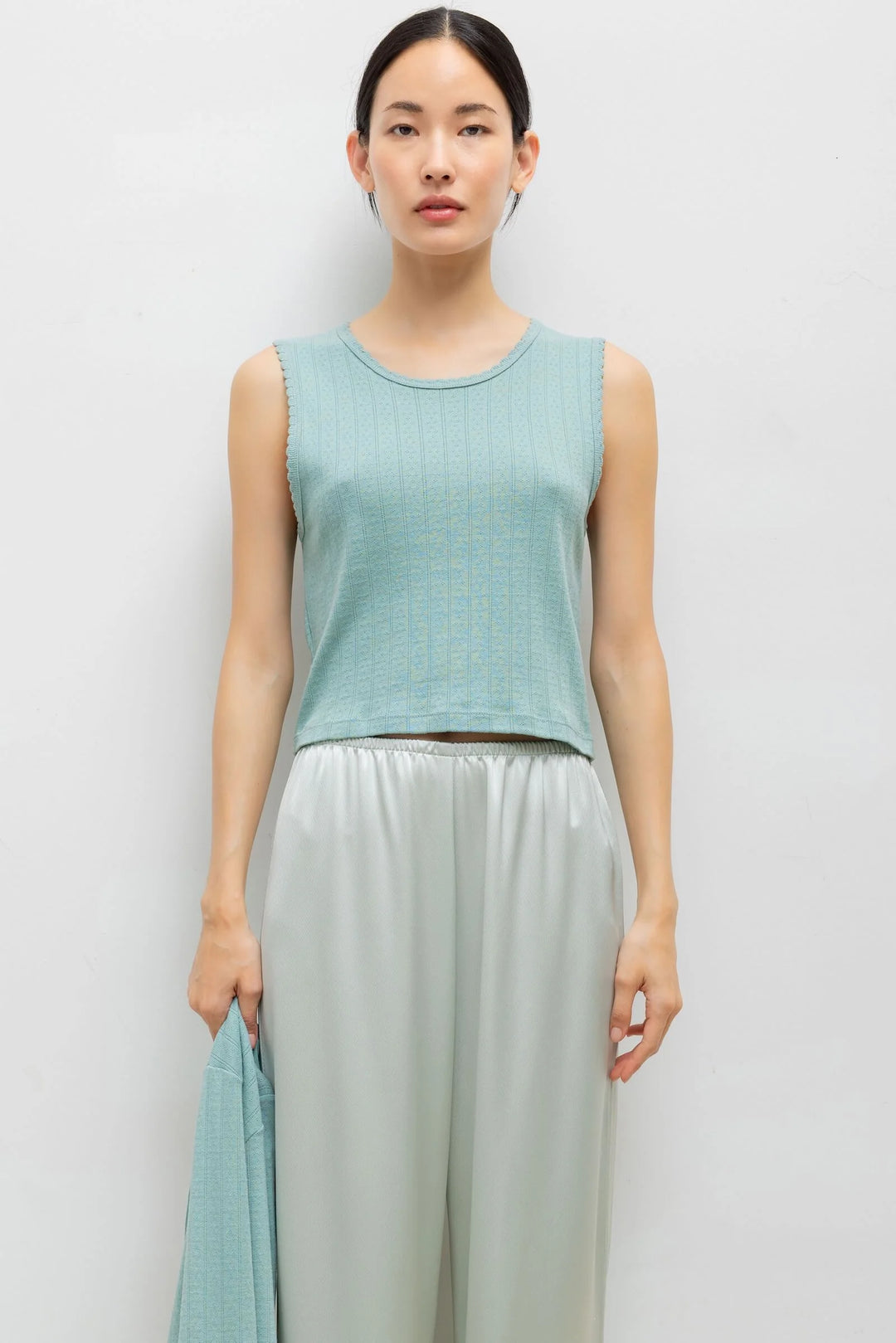 Pointelle Sleeveless Crew - Eucalyptus