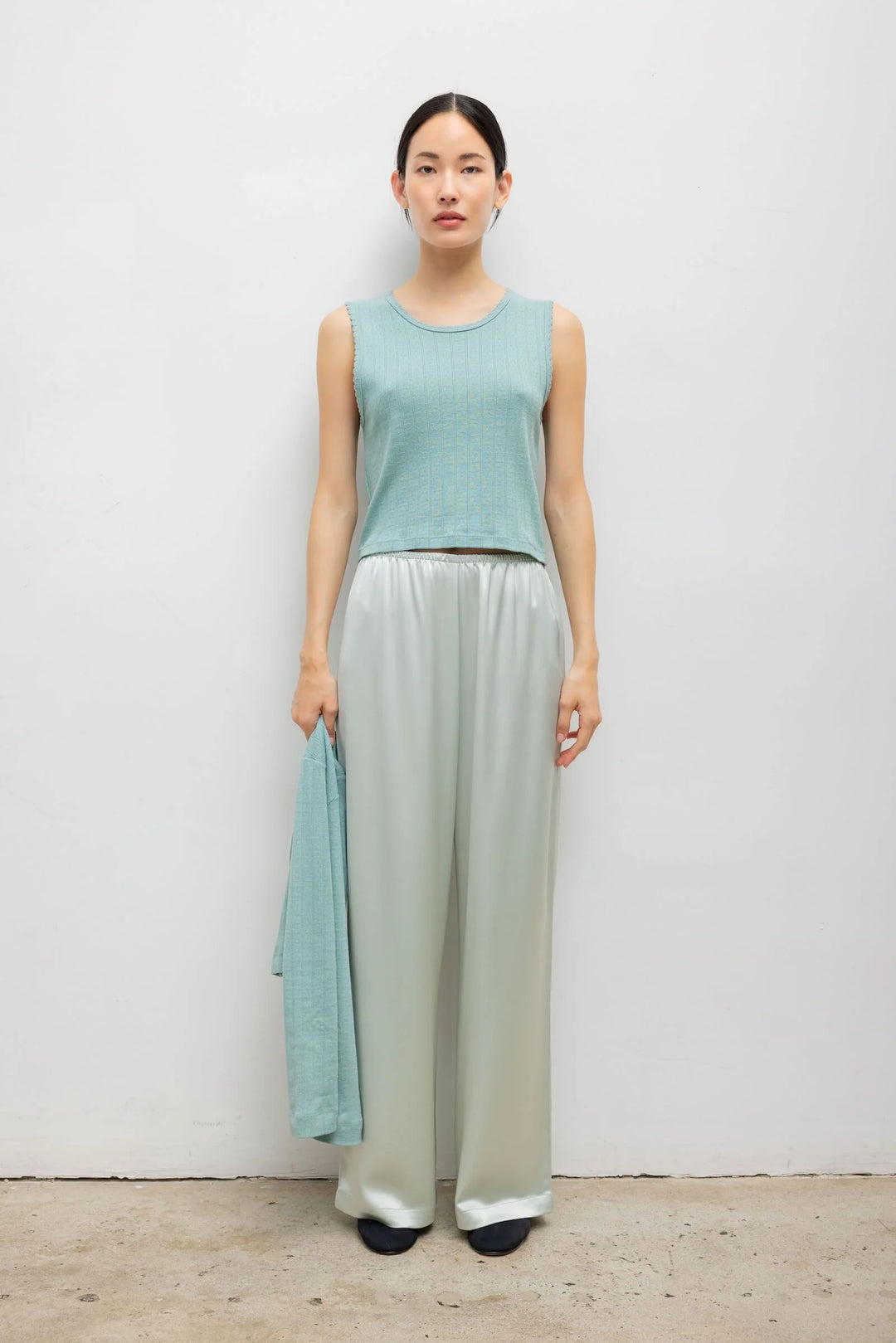 Pointelle Sleeveless Crew - Eucalyptus