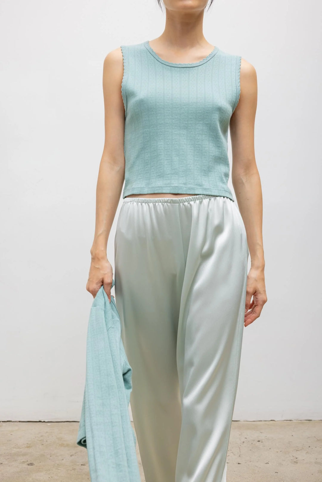 Pointelle Sleeveless Crew - Eucalyptus