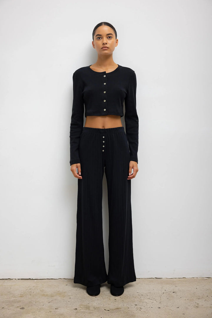 Pointelle Crop Cardigan - Black
