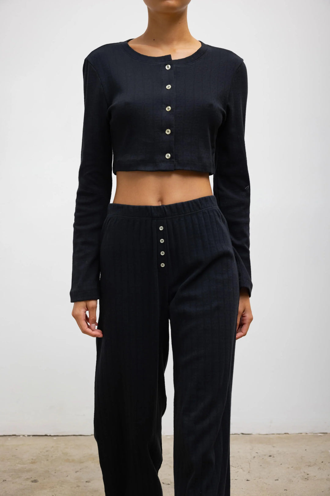 Pointelle Crop Cardigan - Black