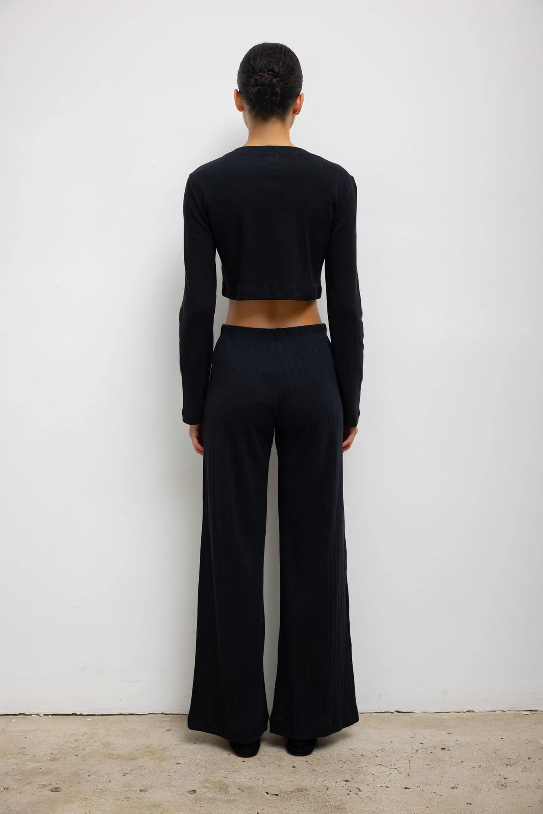 Pointelle Crop Cardigan - Black