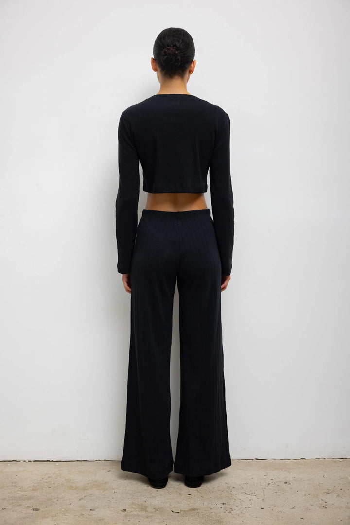 Pointelle Crop Cardigan - Black