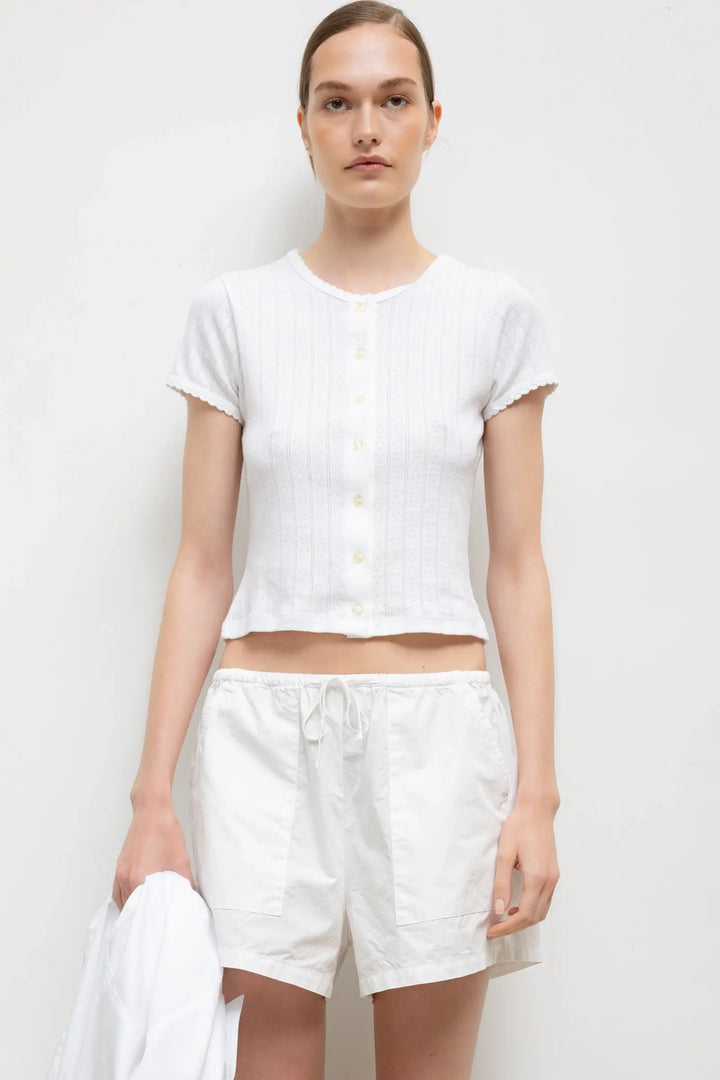 Pointelle Short Sleeve Cardigan - White