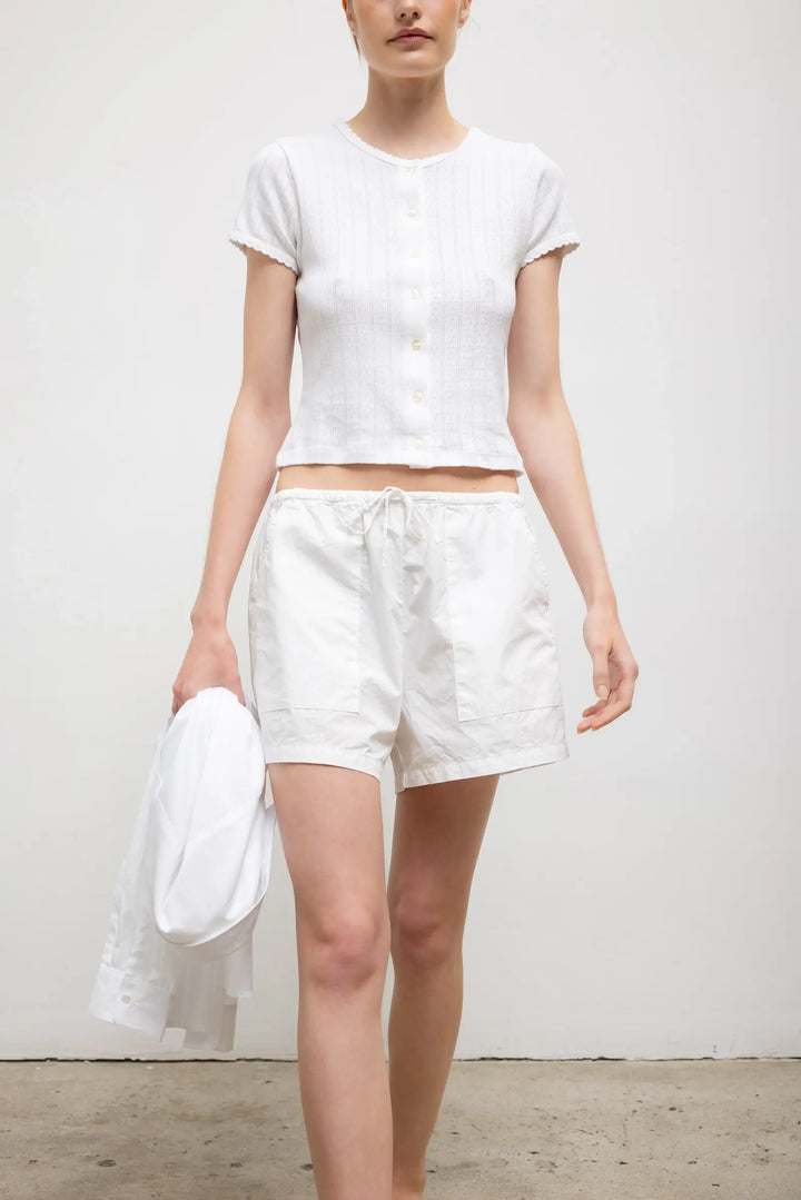 Pointelle Short Sleeve Cardigan - White