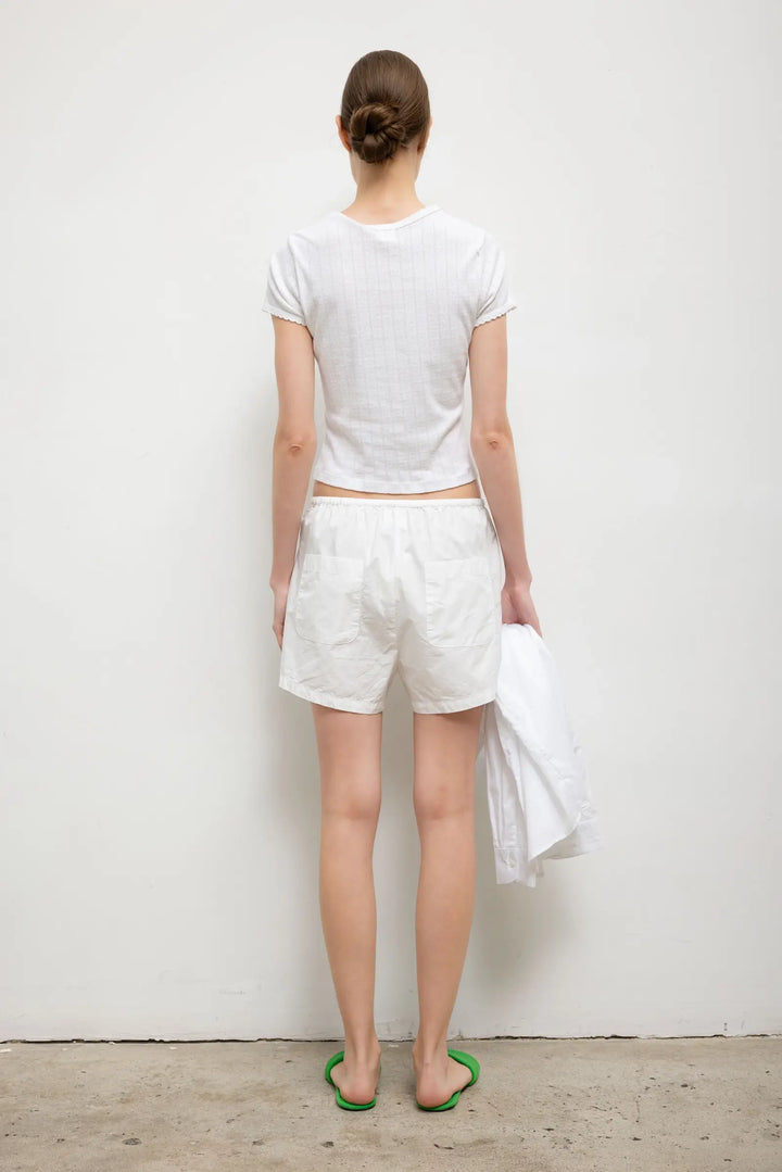 Pointelle Short Sleeve Cardigan - White