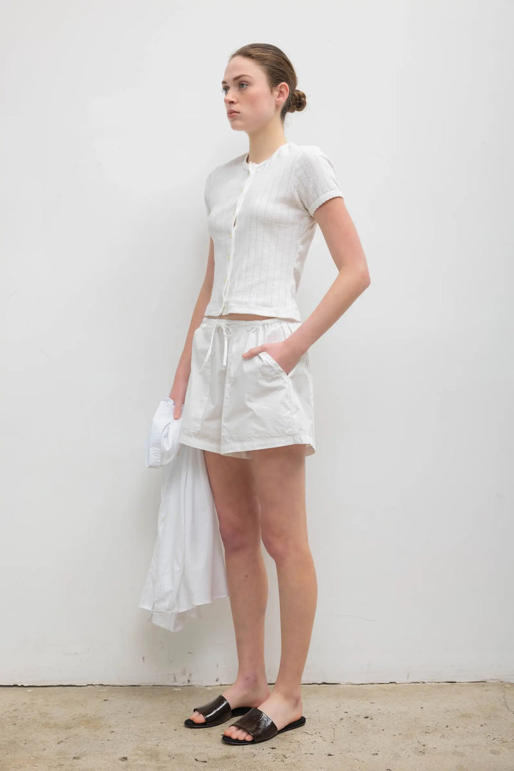 Pointelle Short Sleeve Cardigan - White