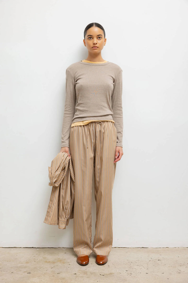 Yoshi Classic Tie Pant - Mocha Brown Stripe