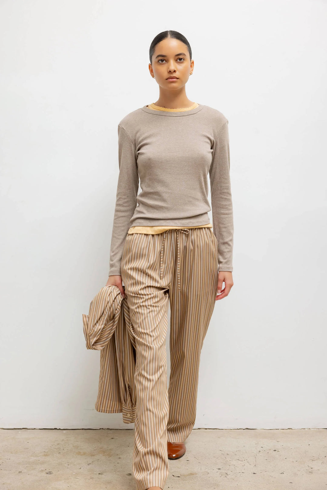 Yoshi Classic Tie Pant - Mocha Brown Stripe