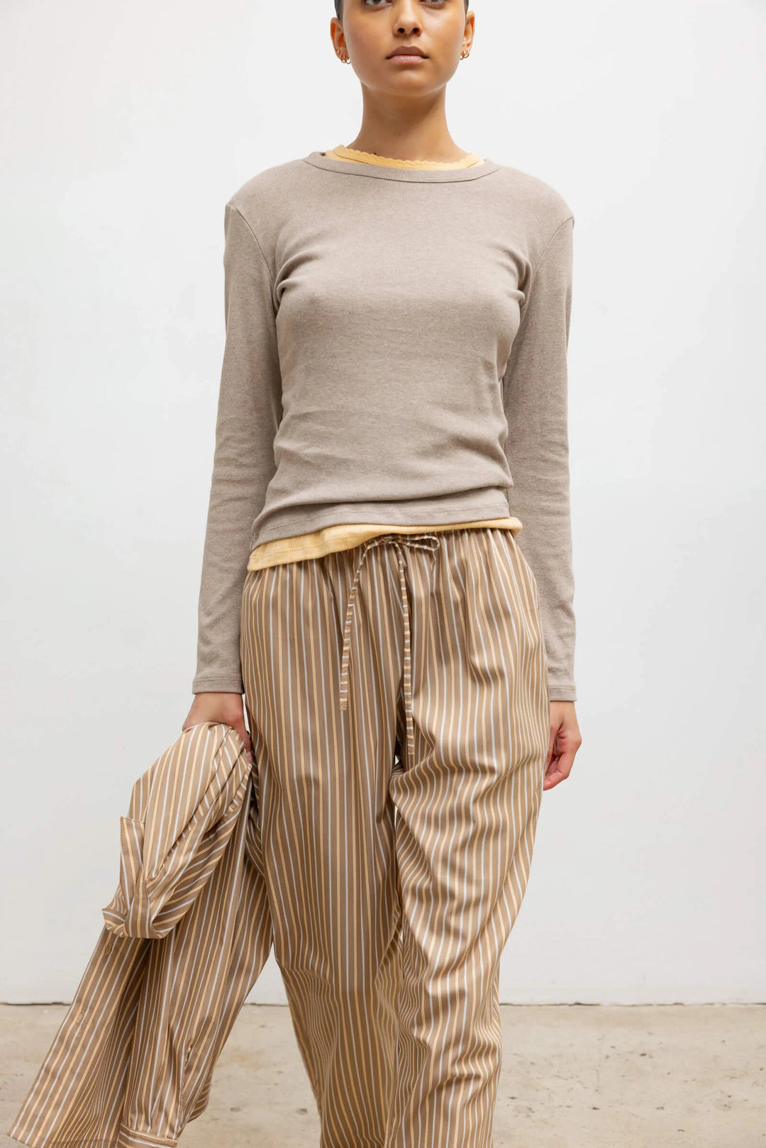 Yoshi Classic Tie Pant - Mocha Brown Stripe