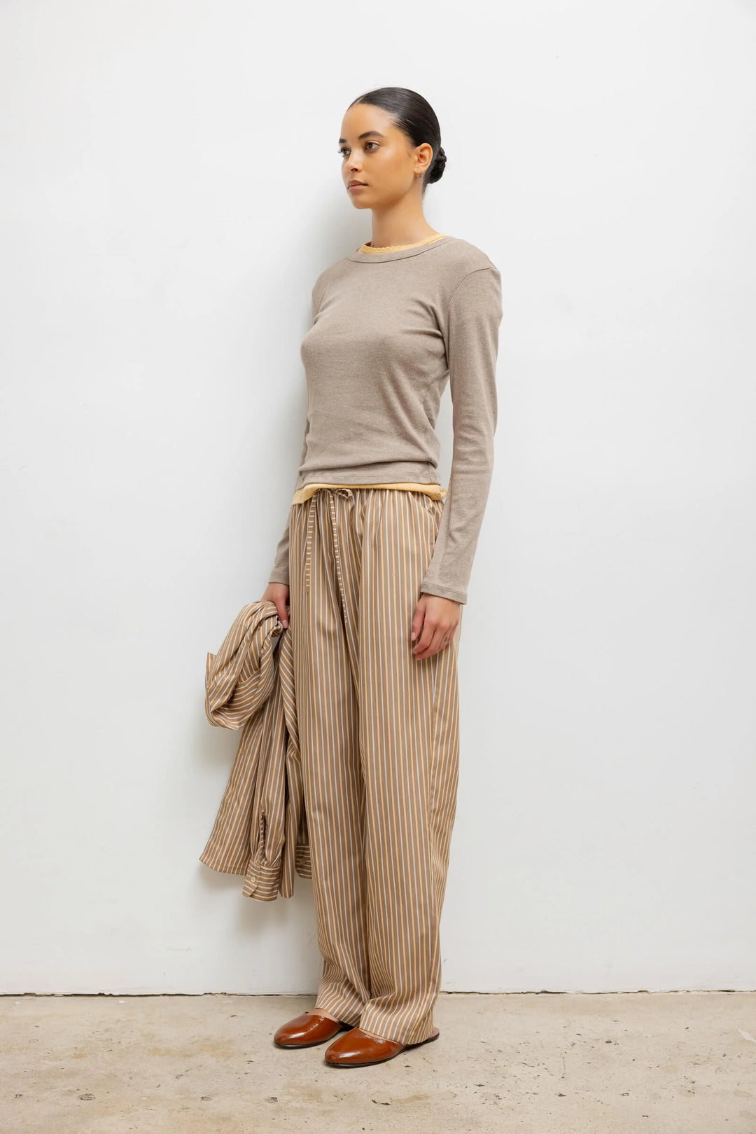 Yoshi Classic Tie Pant - Mocha Brown Stripe