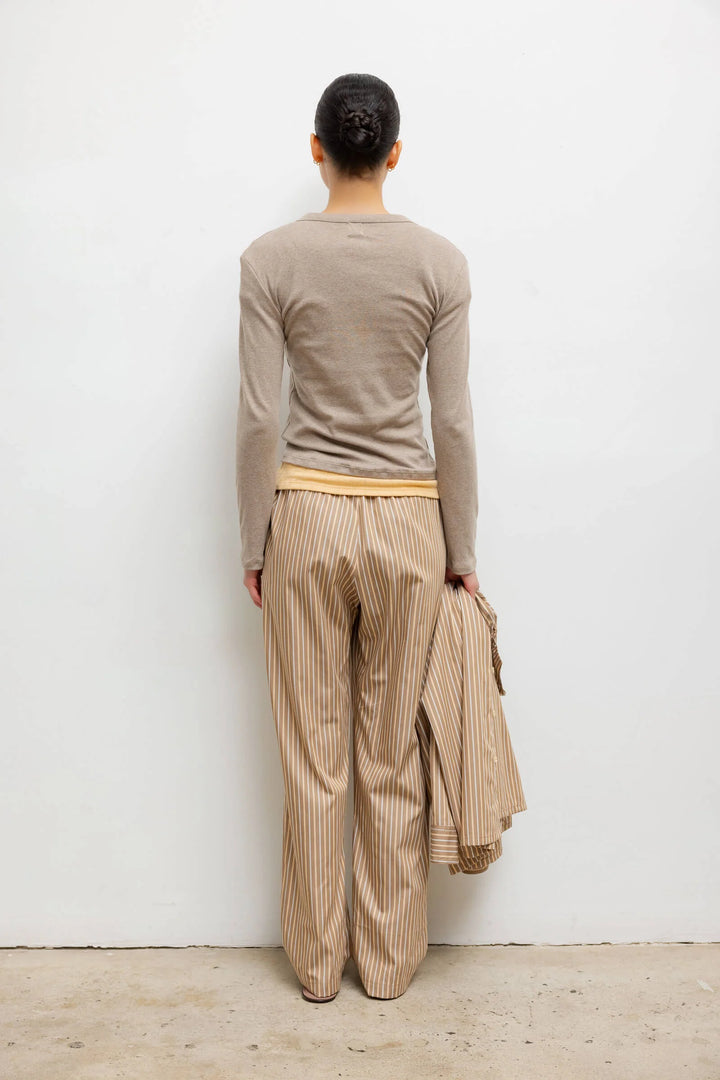Yoshi Classic Tie Pant - Mocha Brown Stripe