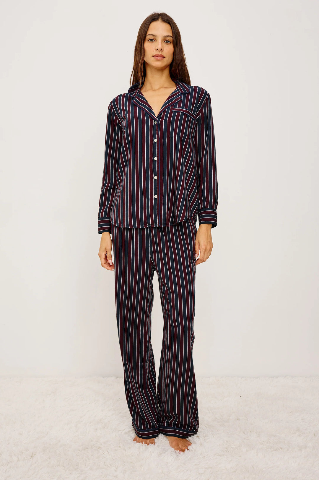 Luna Pajama Set - Navy Oxblood Stripe