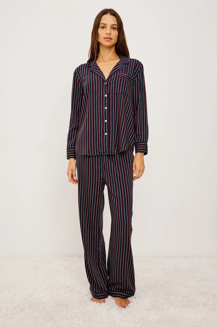 Luna Pajama Set - Navy Oxblood Stripe