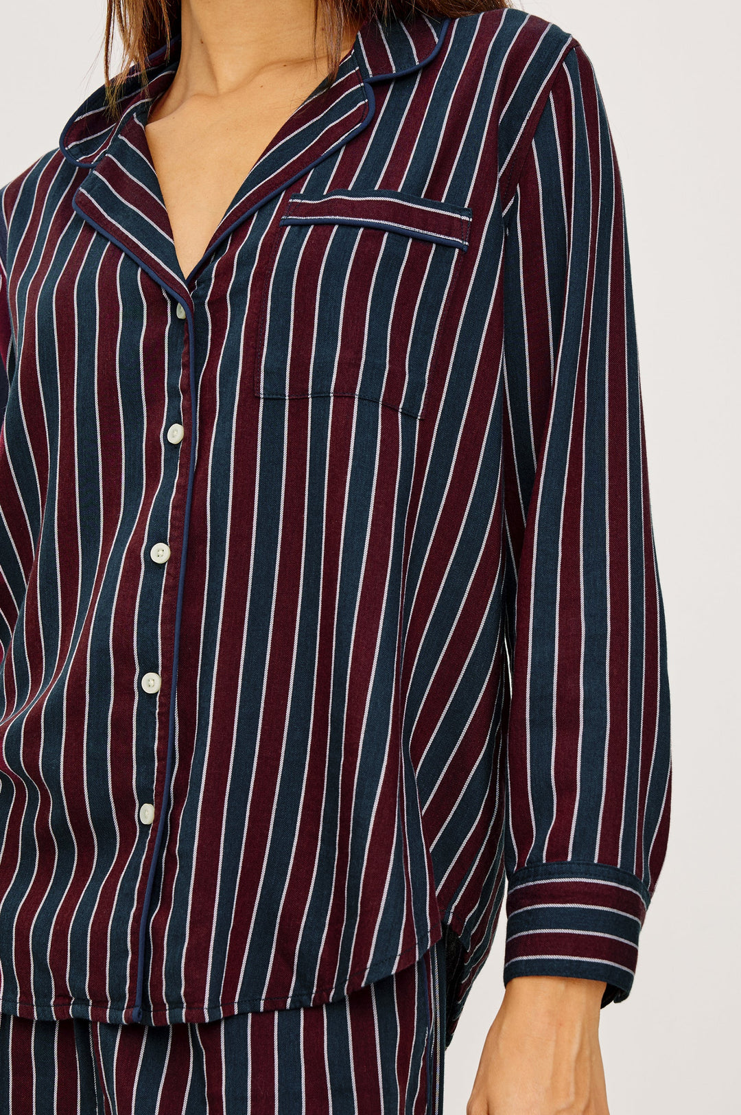 Luna Pajama Set - Navy Oxblood Stripe
