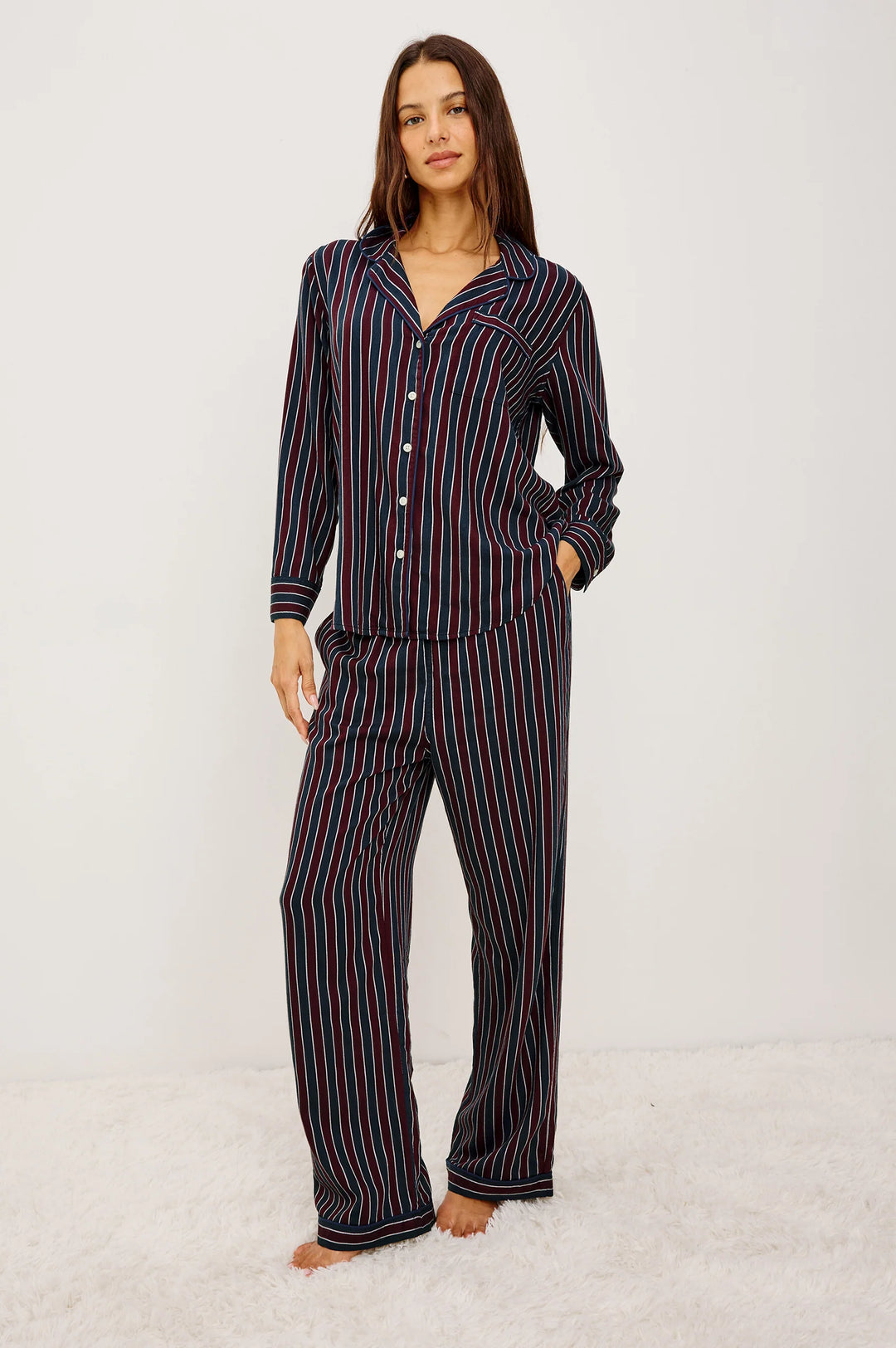 Luna Pajama Set - Navy Oxblood Stripe