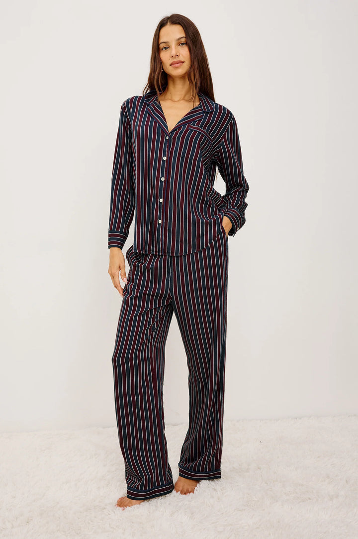 Luna Pajama Set - Navy Oxblood Stripe