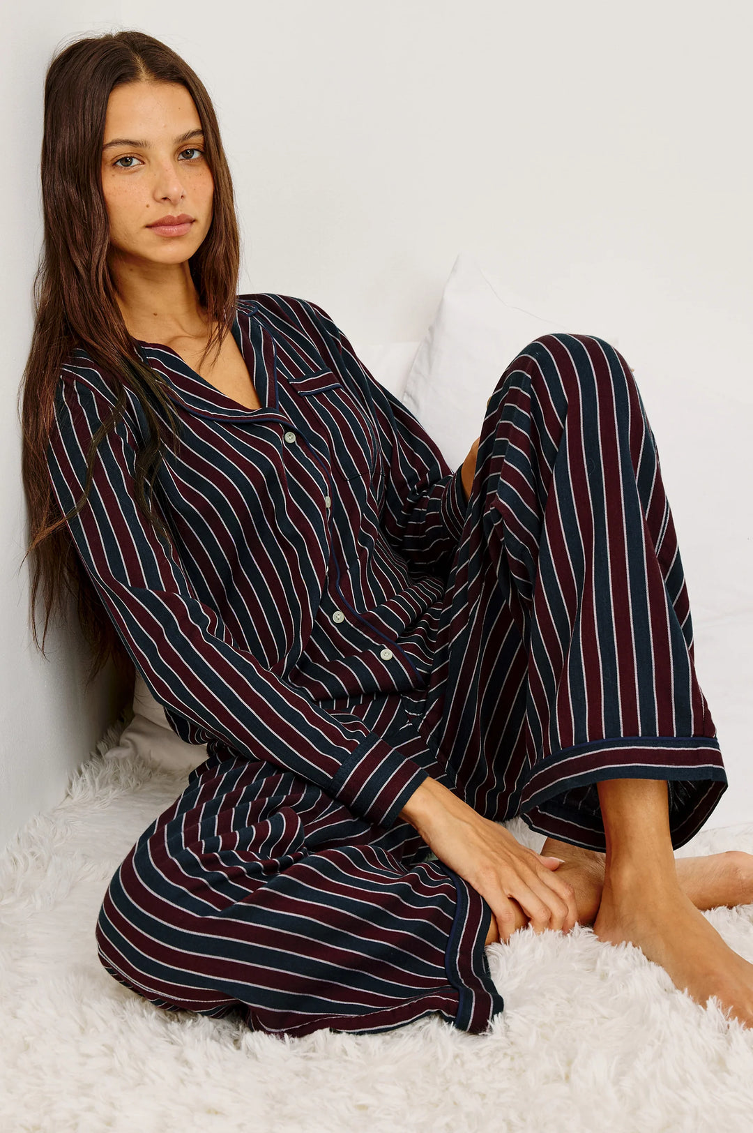 Luna Pajama Set - Navy Oxblood Stripe