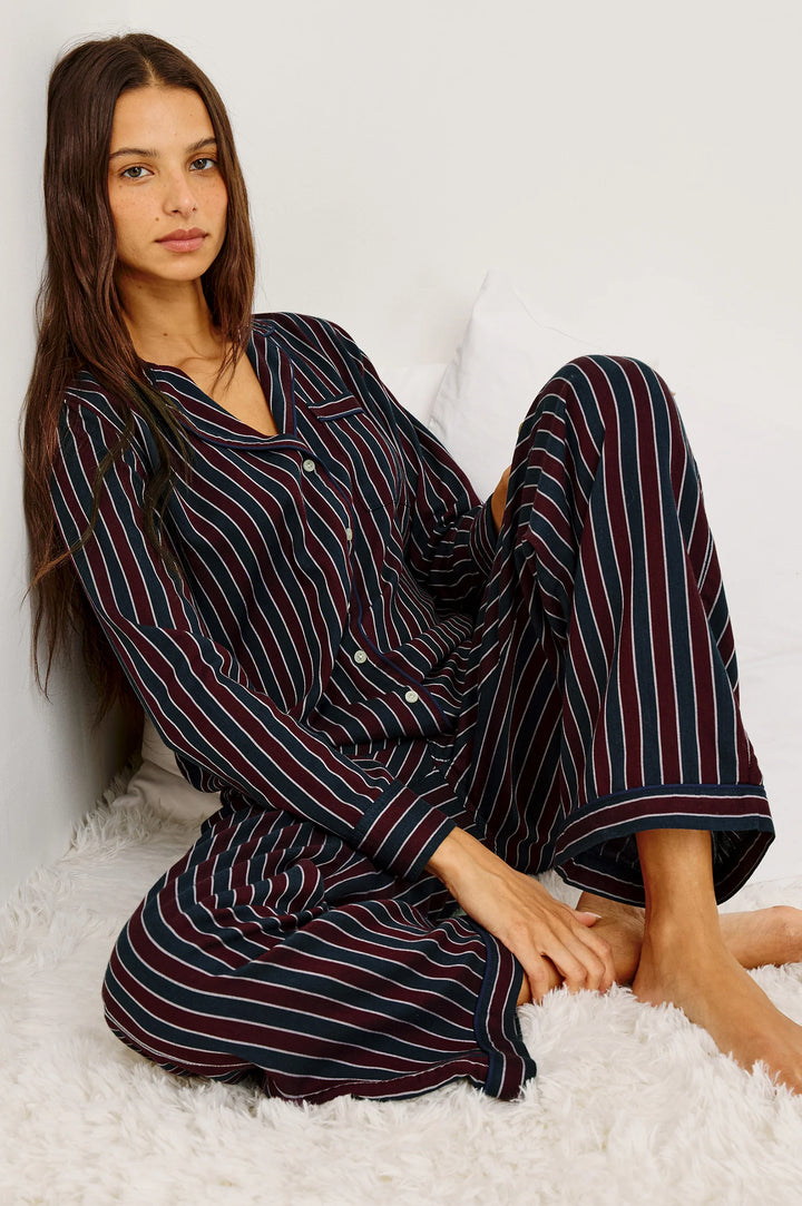 Luna Pajama Set - Navy Oxblood Stripe