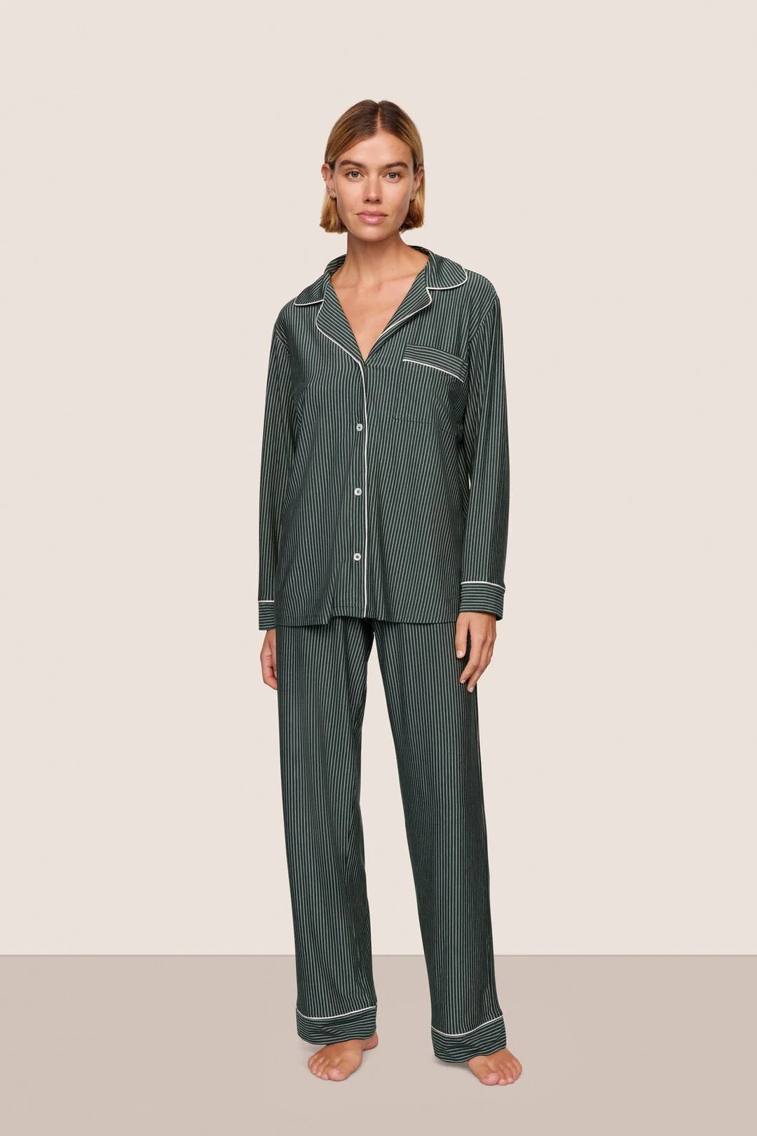 Gisele Long PJ Set - Pine/Ivory