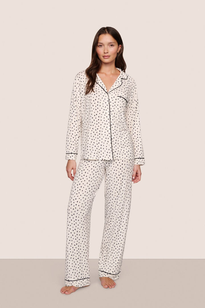 Gisele Printed Modal Long PJ Set - Heart to Heart/Black